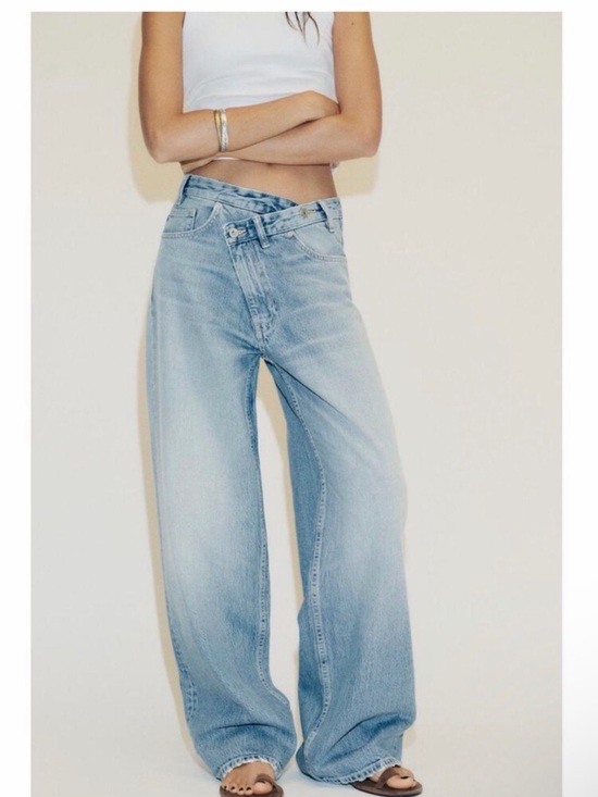 Zara Denim - Zara Asymmetrical High-Rise Wide Leg Jeans - Light Blue